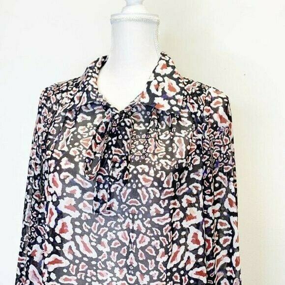 Chloe Oliver Printed Popover tie neck Blouse Multicolor Sz s long sleeve ruffle - Picture 5 of 13